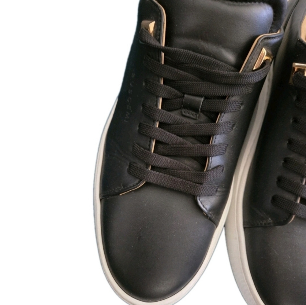 Buscemi Blk Italian Leather Wht Sole LowTop Sneakers EU 38/US Mens Sz 6 Wms 7.5 - Picture 7 of 16